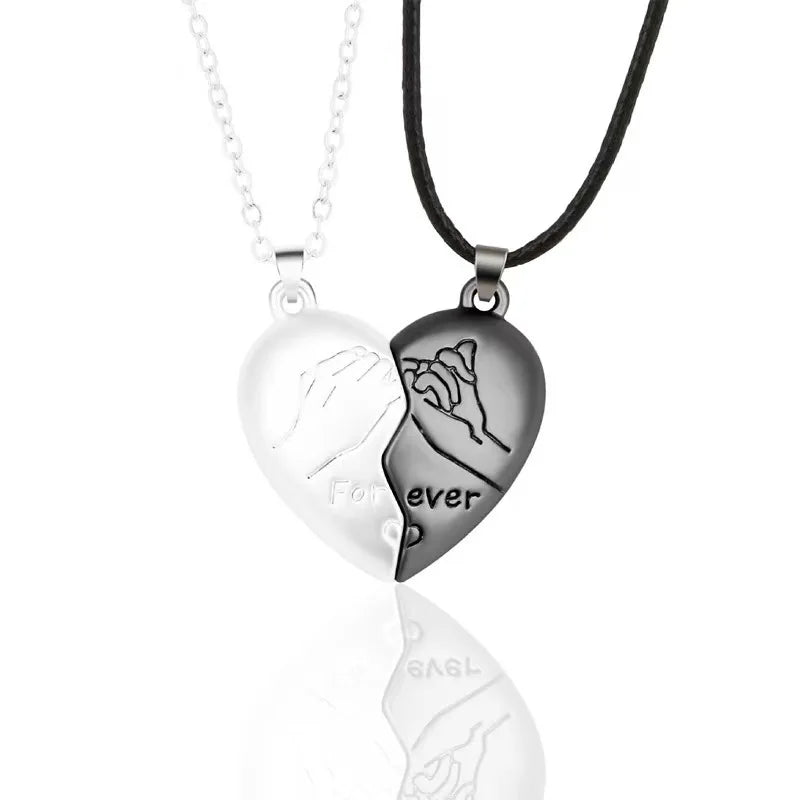 2Pcs Magnet Heart Forever Stitching Necklace Set for Women Lover Couple Gift Metal Romantic Hand Pendant Chain Valentine Jewelry