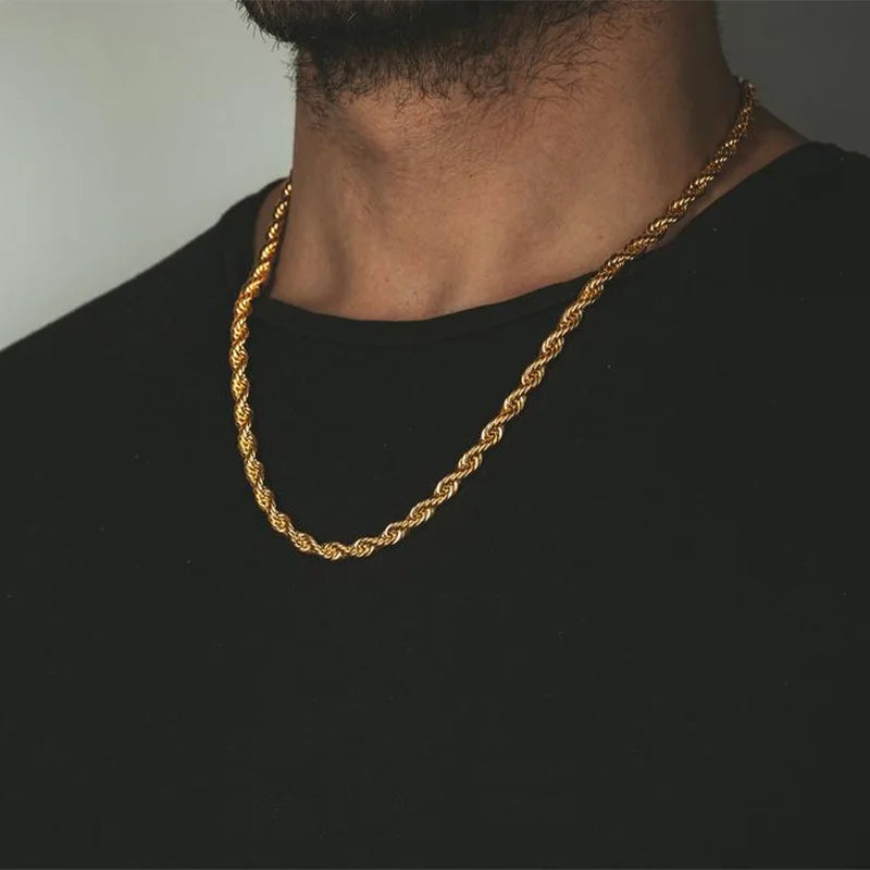 Vnox Cuban Chain Necklace for Men Women,Basic Punk Stainless Steel Curb Link Chain Chokers,Vintage Gold Color Solid Metal Collar