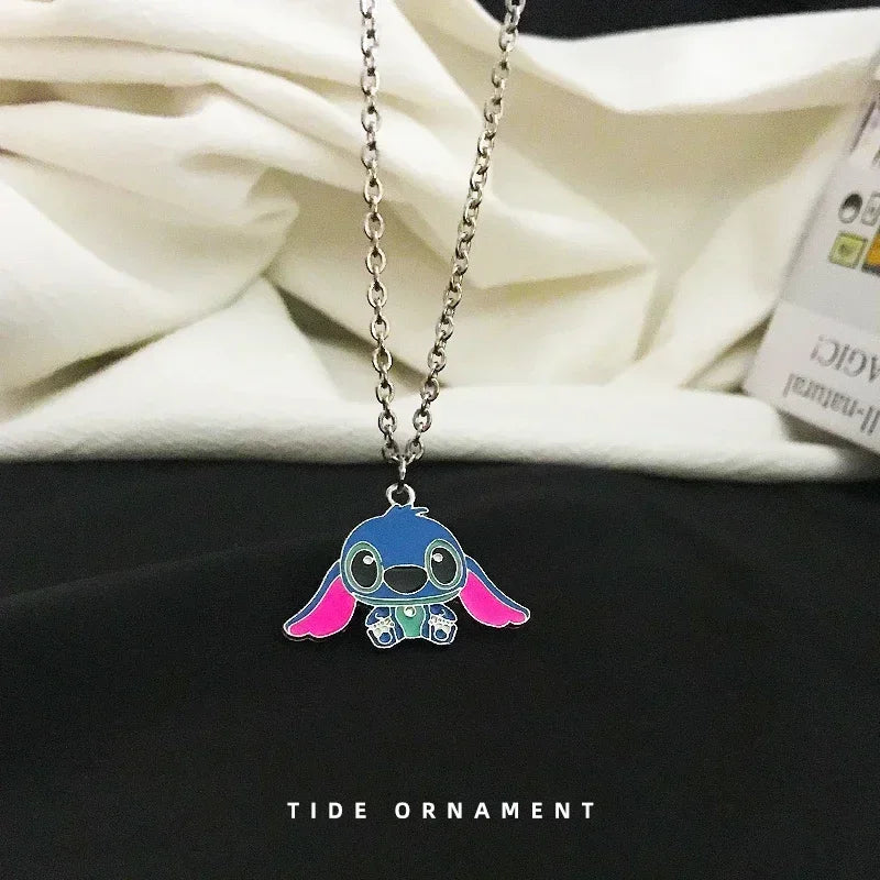 Disney Fashion Cartoon Cute Big Ear Stitch Couple Necklace Personalized Hip Hop Pendant Sweater Chain