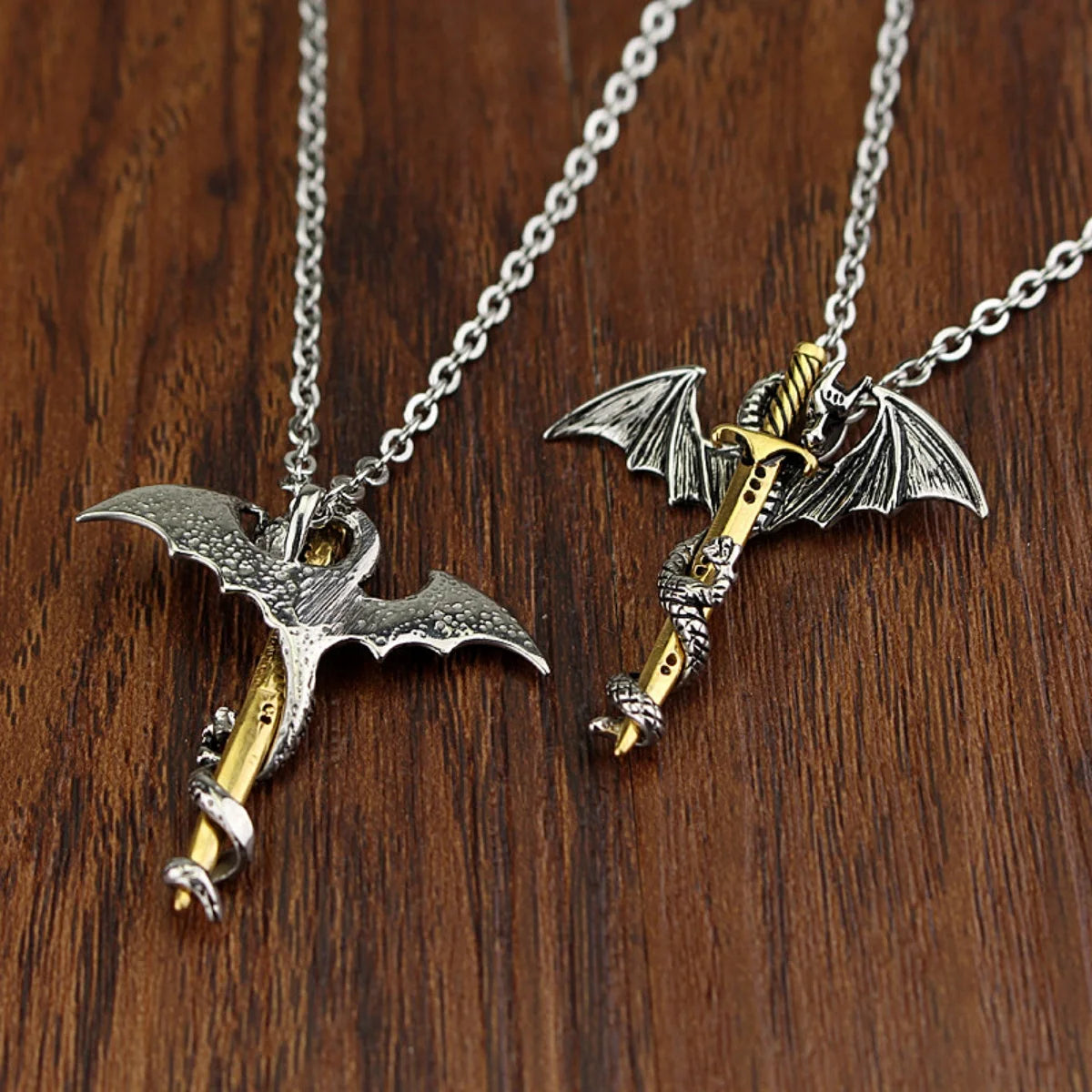 Fashion Vintage Charm Pterosaurs Sword Necklace Flying Dragon With Wings Rolled Pendant Cross Punk Jewelry Men Women