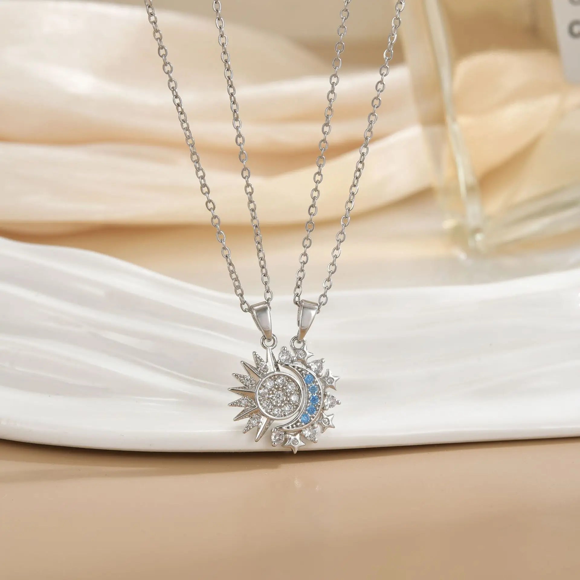 Couples Magnetic Necklaces Sun and Moon Angel Hug Heart Pendant Friendship Matching Necklaces for Birthdays Anniversaries