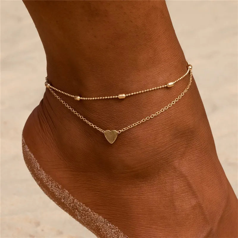 Modyle New Fashion Bohemian Simulated Pearl Chain Wedding Anklet Bracelet for Women Gold Color Shell Pendant Anklet Jewelry Gift