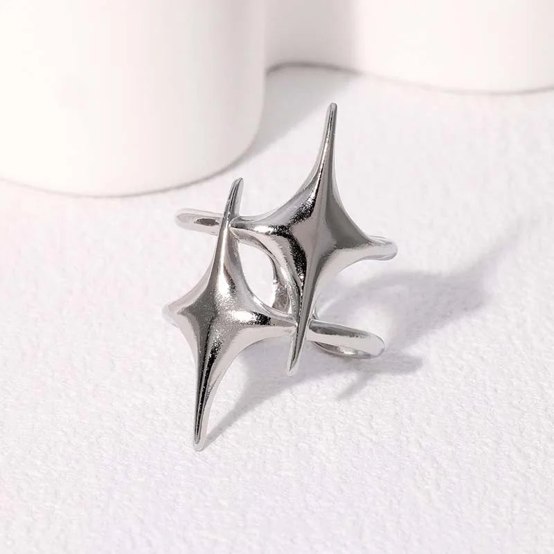 Stainless Steel Star Moon Sun Open Rings For Women Punk Hip Hop Metal Multilayer Finger Rings Jewelry Accessories Gift