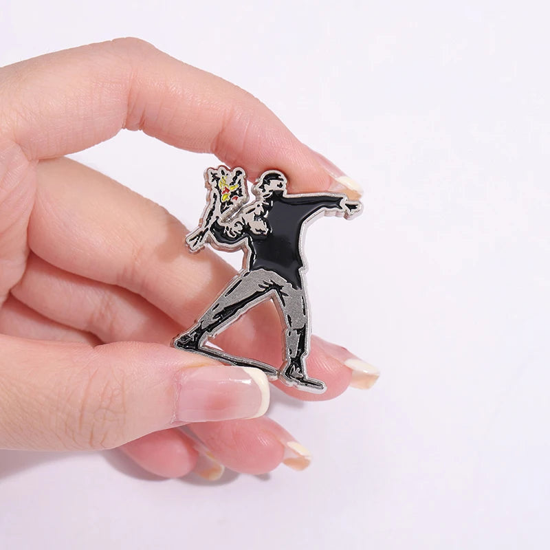 Classic Banksy Art Design Collection Brooch Enamel Pin Flower Thrower Boy Red Balloon Girl Badge Decoration Lapel Jewelry Gift