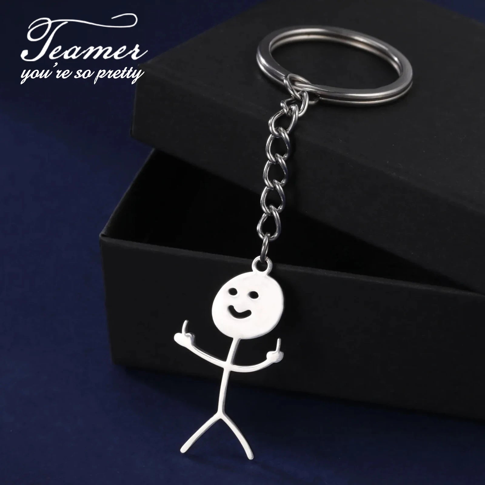 Teamer Funny Middle Finger Stickman Keychain 2025 Cute Trend School Bag Car Key Pendant Couple New Trinket Gift Keyring