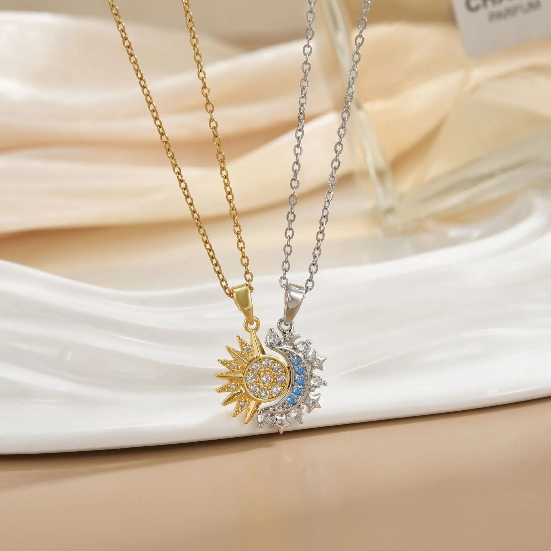 Couples Magnetic Necklaces Sun and Moon Angel Hug Heart Pendant Friendship Matching Necklaces for Birthdays Anniversaries