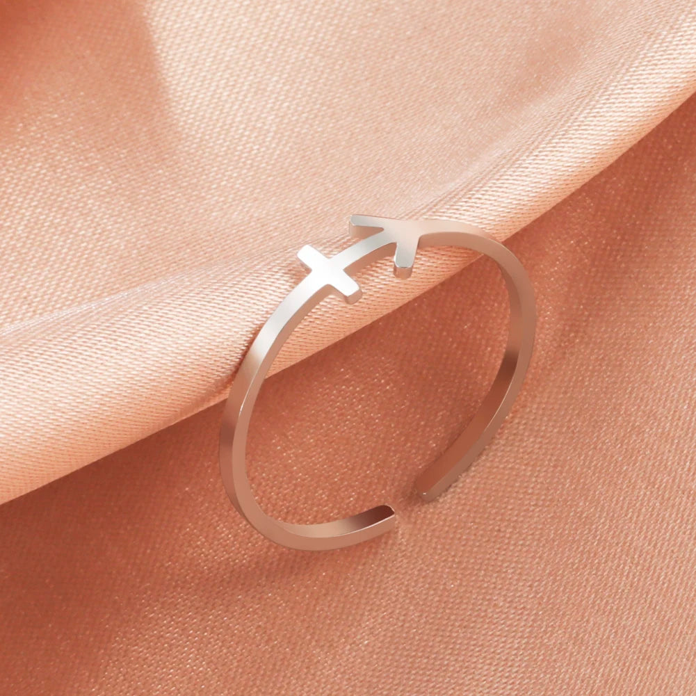 Stainless Steel Zodiac Rings 12 Constellations Open Ring for Women Aries Leo Virgo Gemini Libra Pisces Scorpio Birthday Gifts