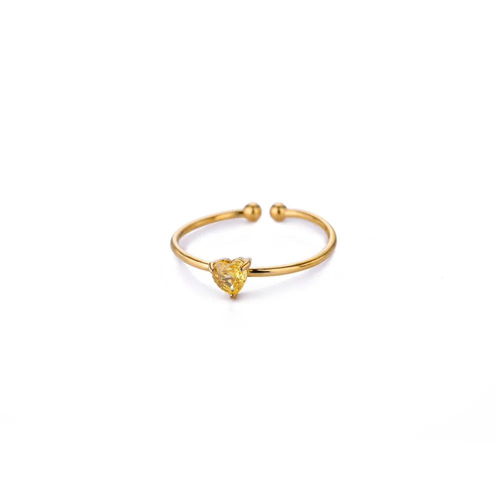 Zircon Heart Birthstone Rings For Women Gold Color Adjustable Stainless Steel Birthstone Heart Ring  Wedding Jewelry Gift BFF