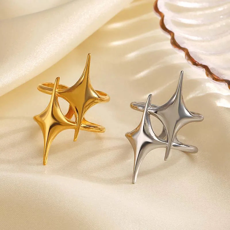 Stainless Steel Star Moon Sun Open Rings For Women Punk Hip Hop Metal Multilayer Finger Rings Jewelry Accessories Gift