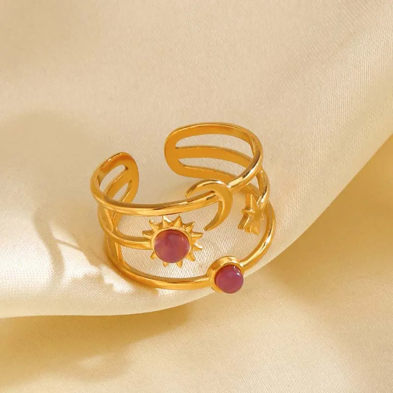 Stainless Steel Star Moon Sun Open Rings For Women Punk Hip Hop Metal Multilayer Finger Rings Jewelry Accessories Gift