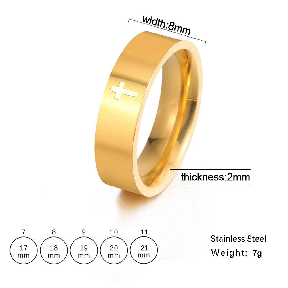 COOLTIME Gothic Cross Couple Rings Stainless Steel Silver Color Jesus Cross Finger Ring for Men Women Punk Jewelry Wedding Gift