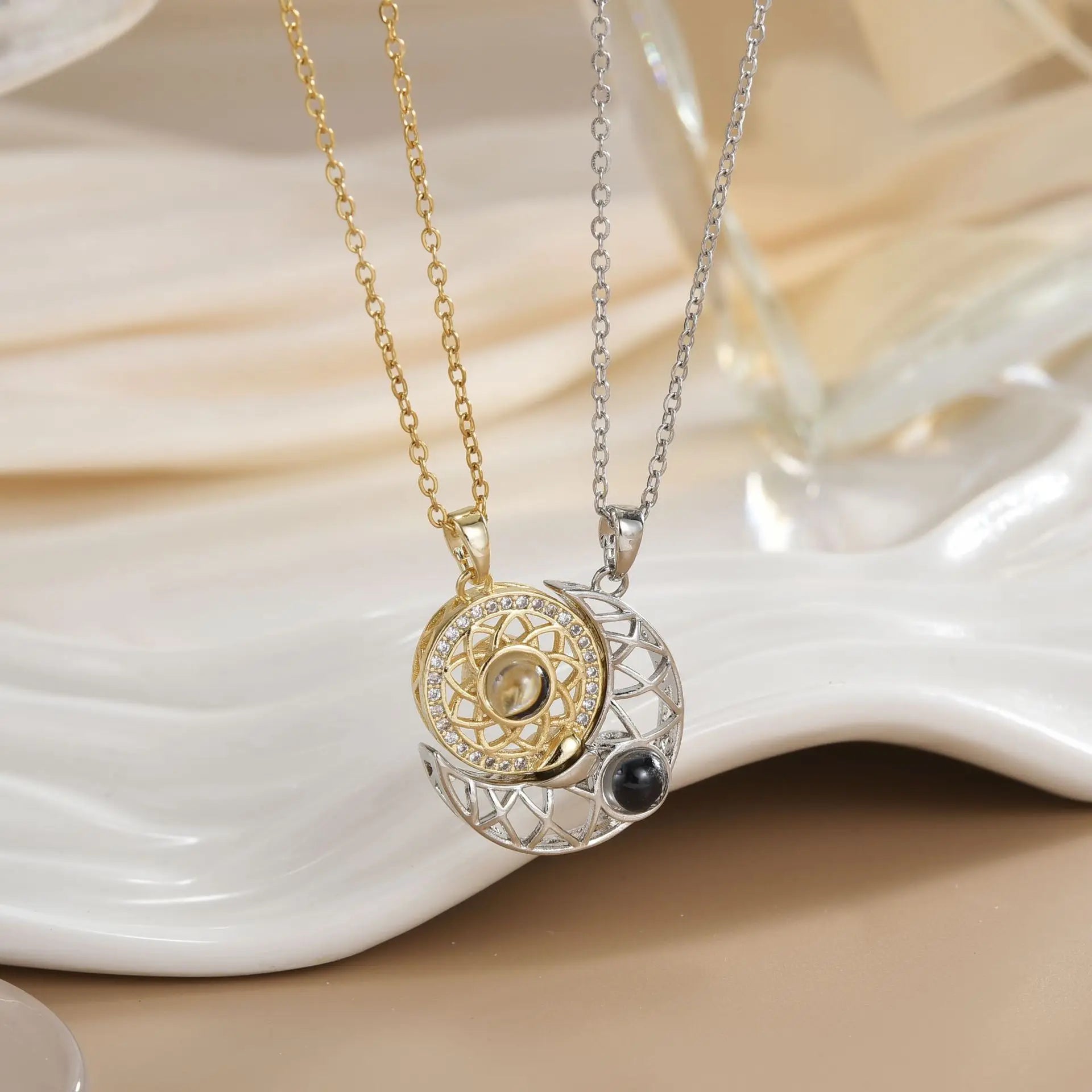 Couples Magnetic Necklaces Sun and Moon Angel Hug Heart Pendant Friendship Matching Necklaces for Birthdays Anniversaries