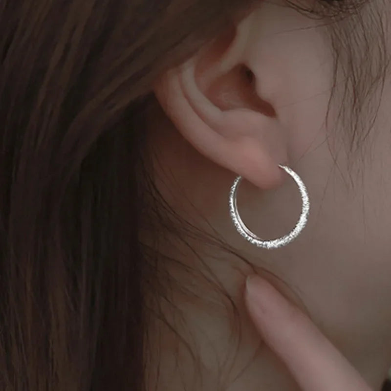 925 Silver Needle Piercing Circle Charm Hoop Earring For Women Girls Party Wedding  Jewelry