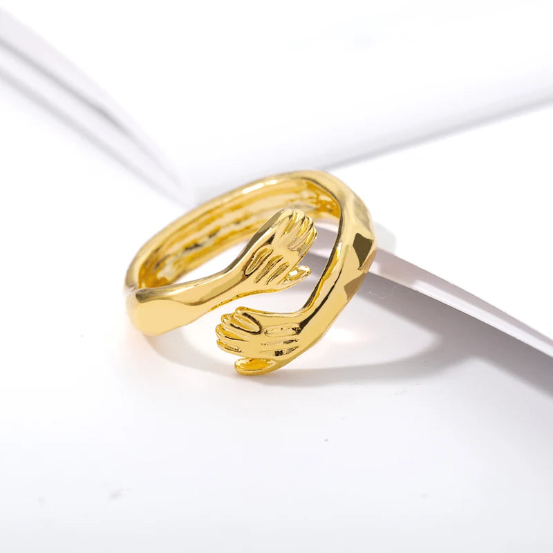 Gothic Hug Muscle Hands Rings For Women Men Adjustable Open Hug Hands Ring Party Wedding Couple Vintage Jewelry Anillos Bague
