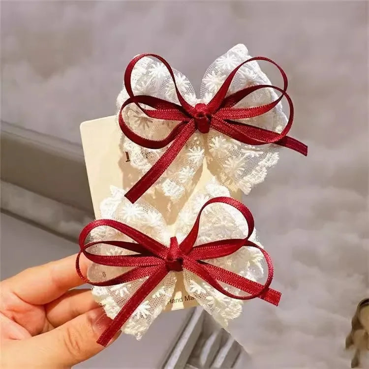 New Elegant Pearl Bow Tassel Hair Clips Solid Velvet Hair Claw Children Princess Hairpins Hair Accessories Заколка Для Волос