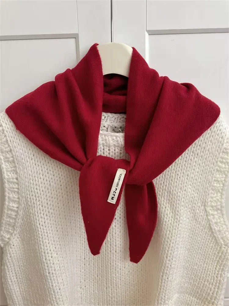 British Korean Triangle Scarf  Niche Wool  Triangular Scarf Women Headscarf Knitted Scarf Multi-functional Warm Knitted Scarf
