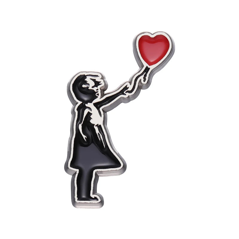 Classic Banksy Art Design Collection Brooch Enamel Pin Flower Thrower Boy Red Balloon Girl Badge Decoration Lapel Jewelry Gift