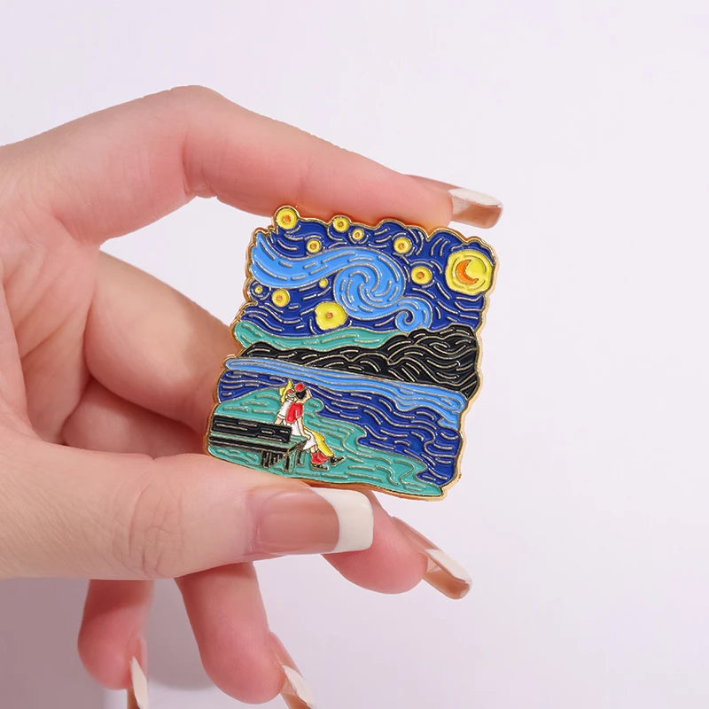 Oil Painting 3-5pcs/Set Enamel Pins Tarot Cards Night Sky Black Cat Brooches Lapel Badge Punk Gothic Jewelry Gift for Friends