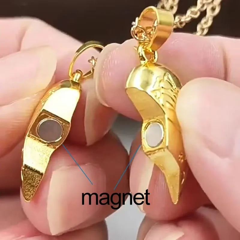 2Pcs Magnet Heart Forever Stitching Necklace Set for Women Lover Couple Gift Metal Romantic Hand Pendant Chain Valentine Jewelry