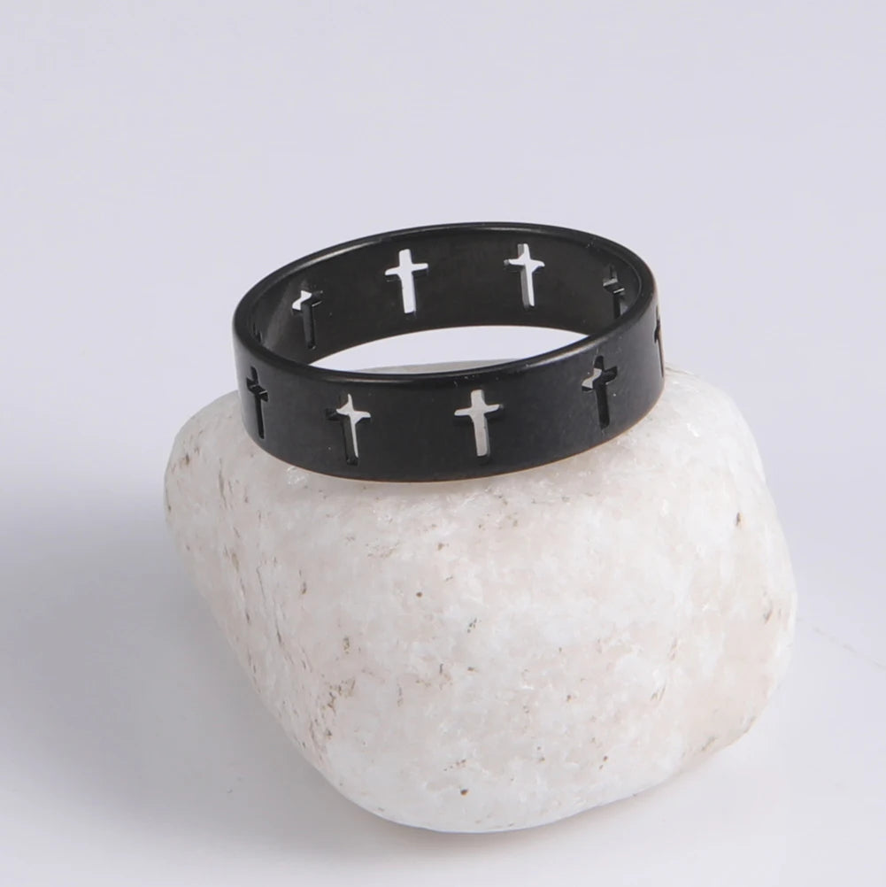 COOLTIME Gothic Cross Couple Rings Stainless Steel Silver Color Jesus Cross Finger Ring for Men Women Punk Jewelry Wedding Gift