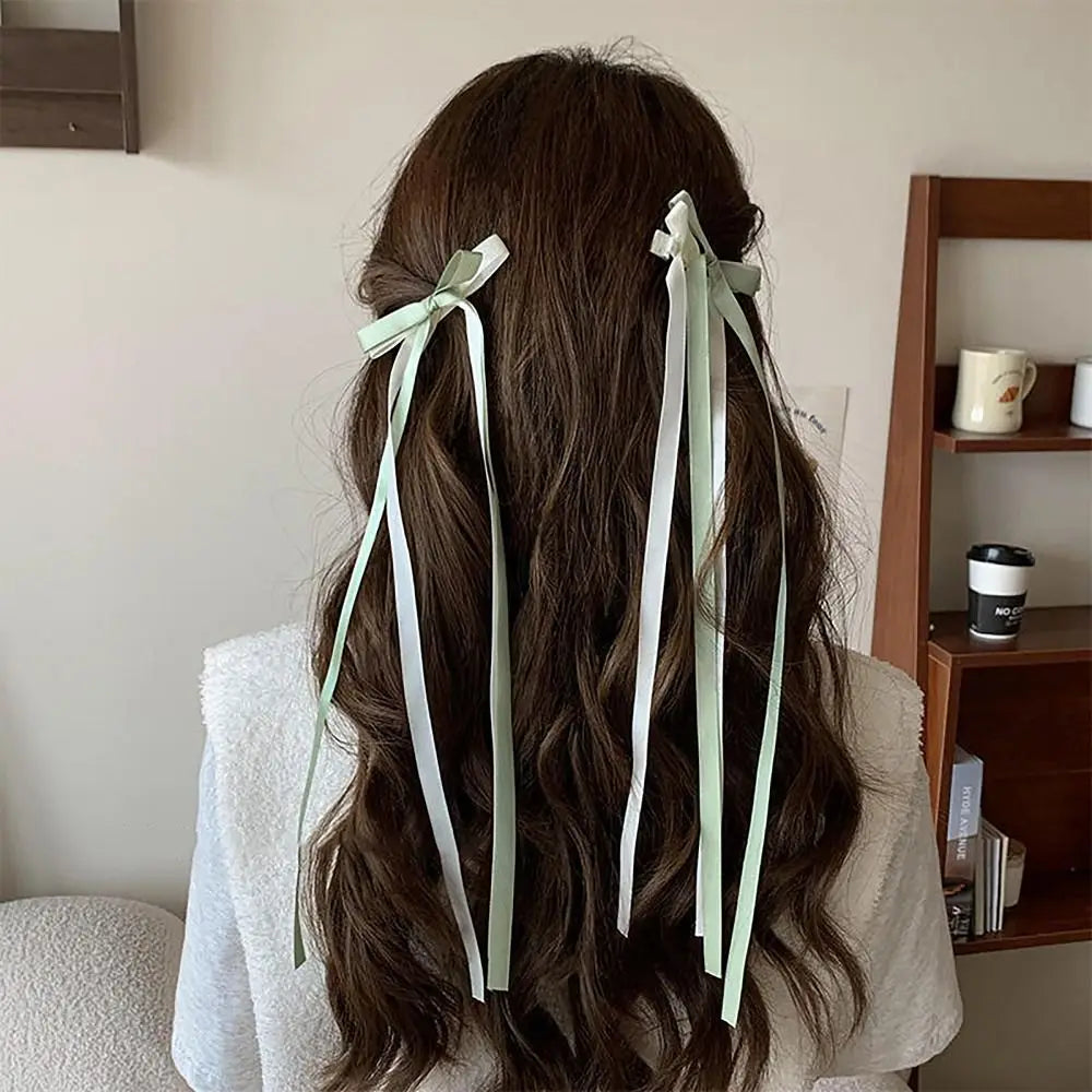 1PAIR Kawaii Ballet Bowknot Hair Clip Satin Cute Ribbon Bobby Pin Lace Braiding Hair Tool Women Girls
