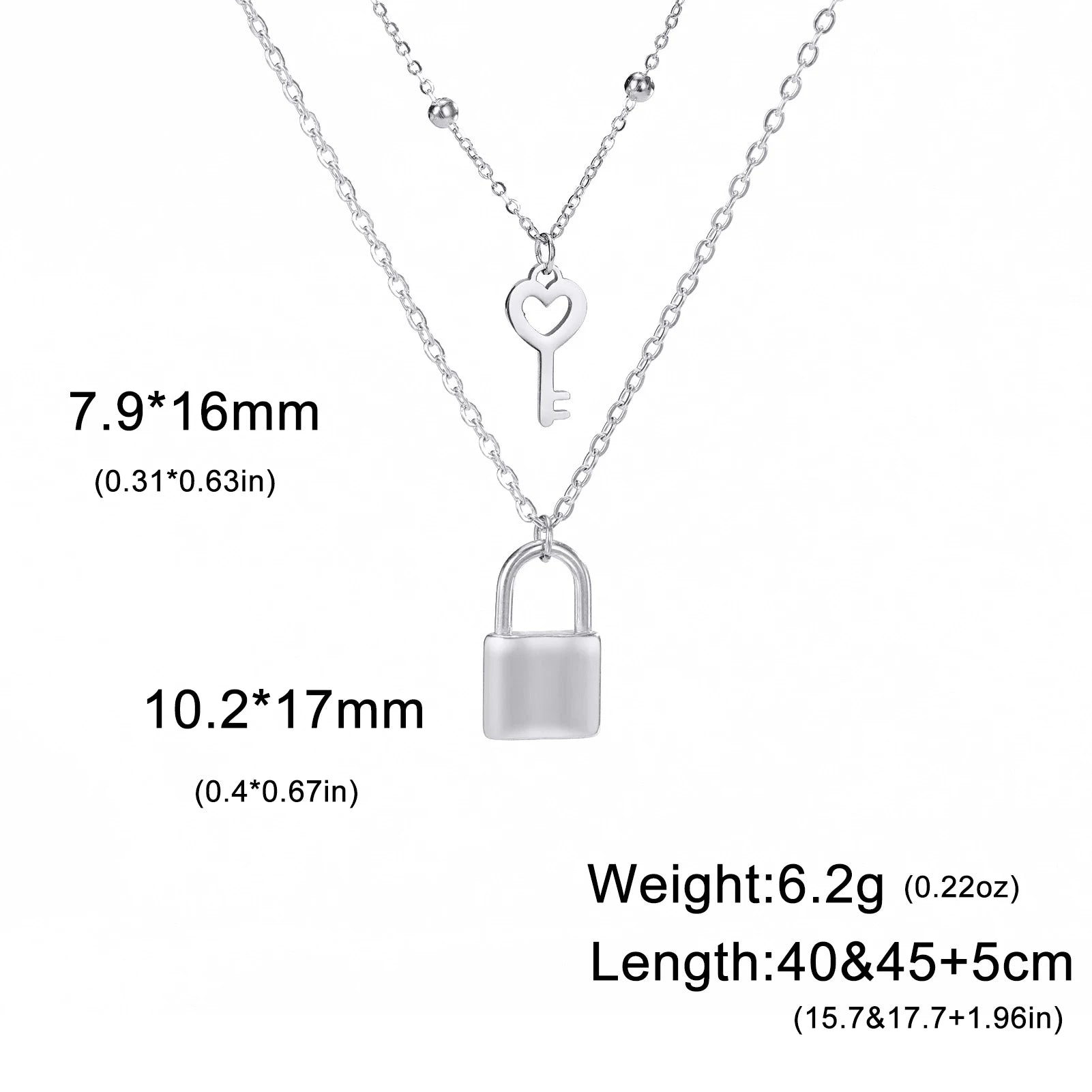 Skyrim Key Padlock Pendant Stainless Steel Necklace Gold Color Women Double Layer Chain Necklaces Trendy Jewelry Wedding Gifts