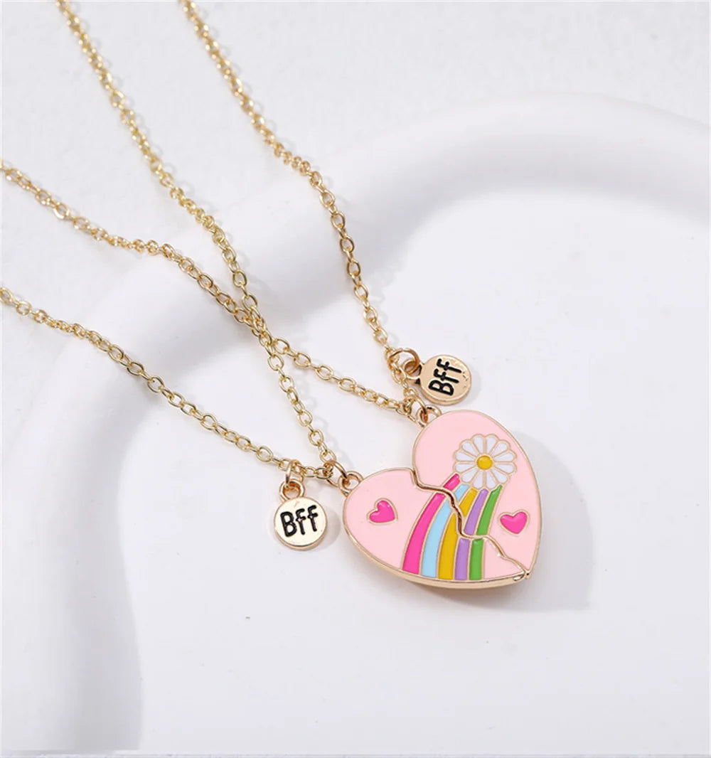 2pcs/Set Heart BFF Necklace for Women Adjustable Chain Magnet DIY Heart Butterfly Friendship Collar Best Friends Jewelry Gifts