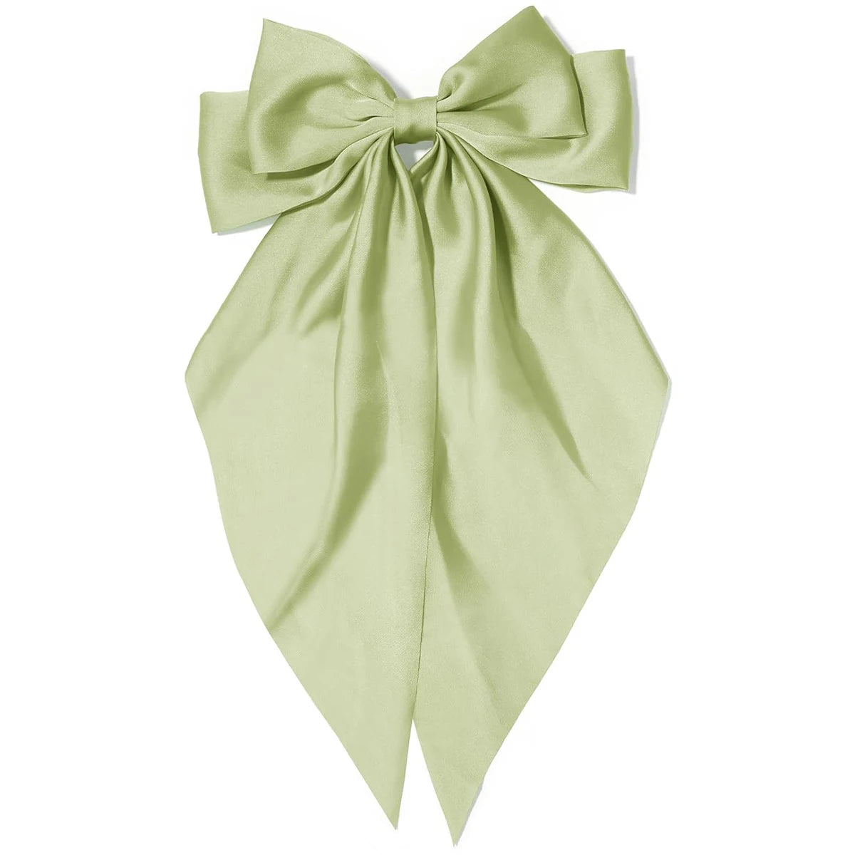 Women's pink bow hair clip, large white satin bow, long tail alligator clip, big hair bow girl suitable for birthday wedding dan