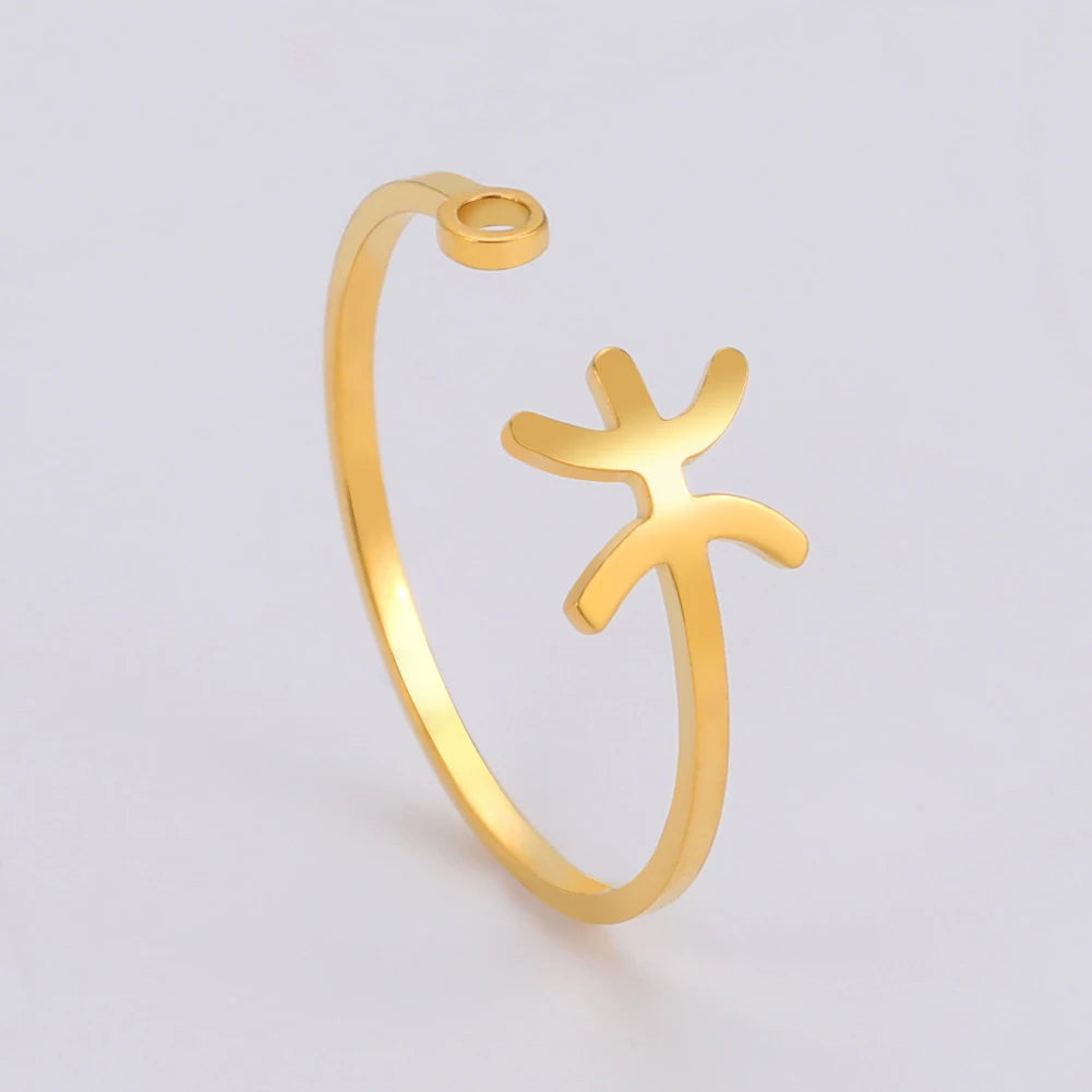 Stainless Steel Zodiac Rings 12 Constellations Open Ring for Women Aries Leo Virgo Gemini Libra Pisces Scorpio Birthday Gifts