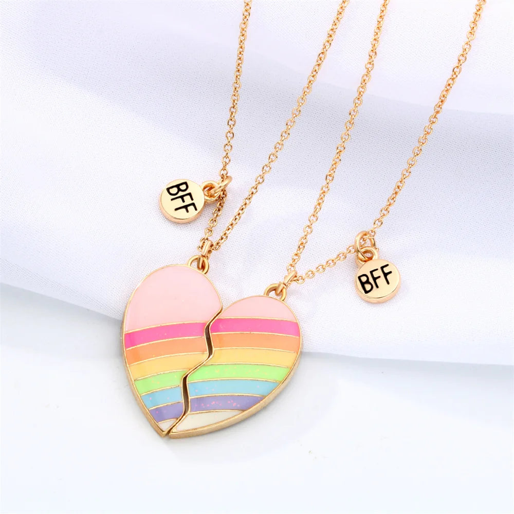 2pcs/Set Heart BFF Necklace for Women Adjustable Chain Magnet DIY Heart Butterfly Friendship Collar Best Friends Jewelry Gifts