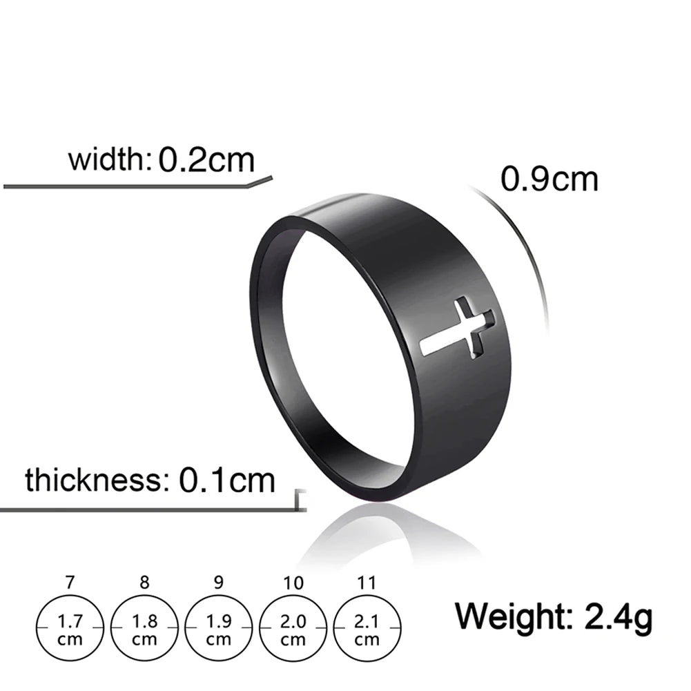 COOLTIME Gothic Cross Couple Rings Stainless Steel Silver Color Jesus Cross Finger Ring for Men Women Punk Jewelry Wedding Gift