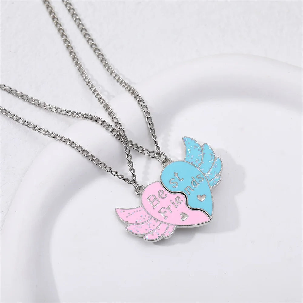 2pcs/Set Heart BFF Necklace for Women Adjustable Chain Magnet DIY Heart Butterfly Friendship Collar Best Friends Jewelry Gifts