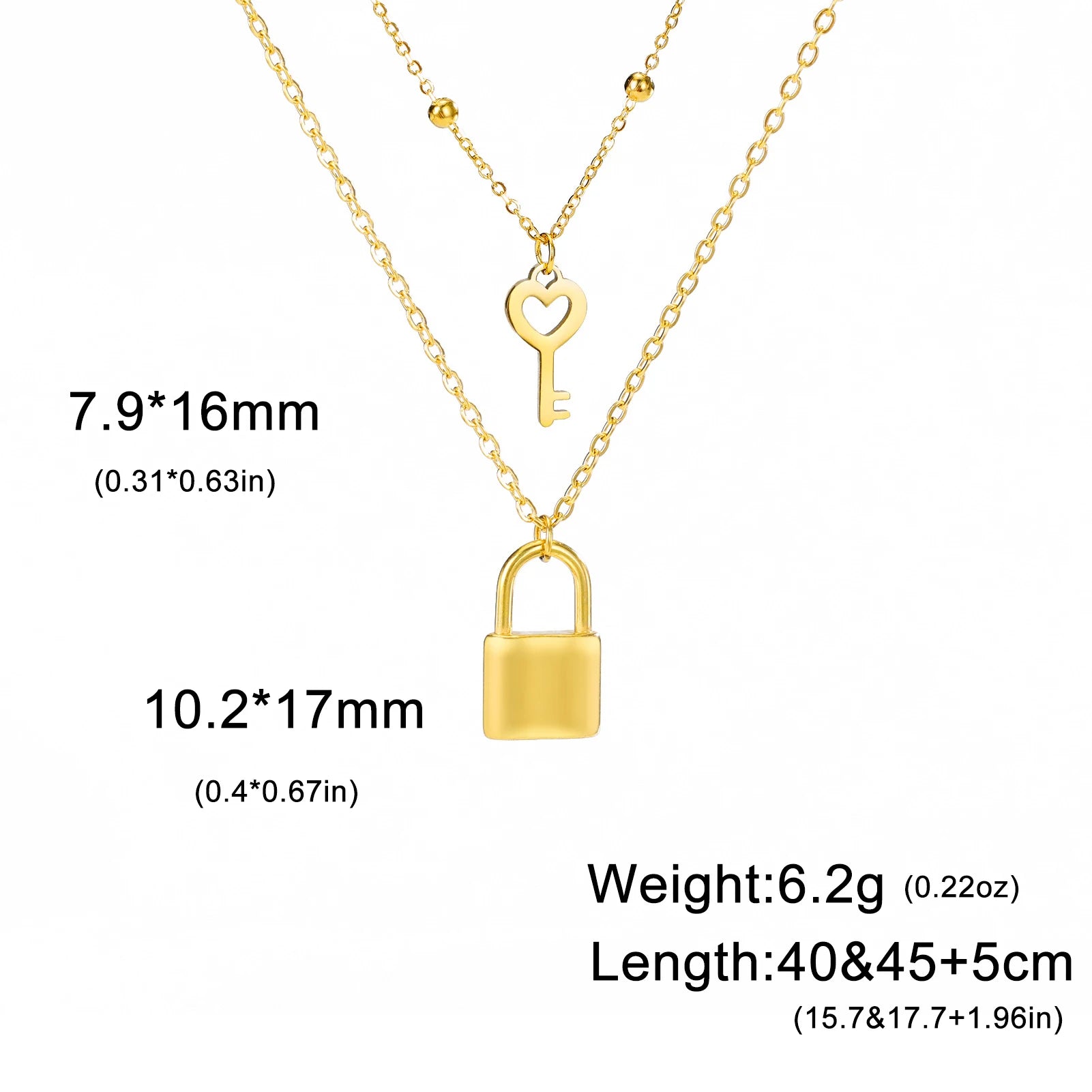 Skyrim Key Padlock Pendant Stainless Steel Necklace Gold Color Women Double Layer Chain Necklaces Trendy Jewelry Wedding Gifts