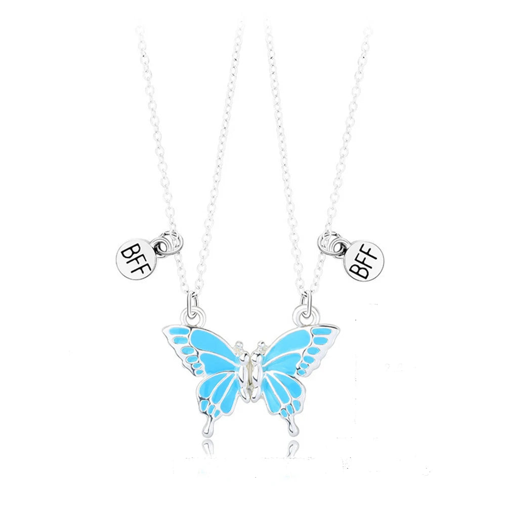 2pcs/Set Heart BFF Necklace for Women Adjustable Chain Magnet DIY Heart Butterfly Friendship Collar Best Friends Jewelry Gifts