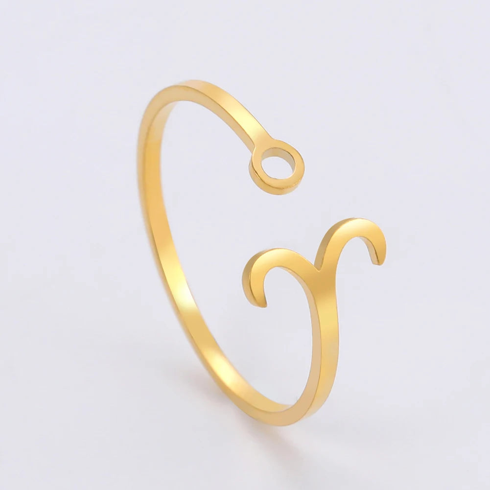 Stainless Steel Zodiac Rings 12 Constellations Open Ring for Women Aries Leo Virgo Gemini Libra Pisces Scorpio Birthday Gifts