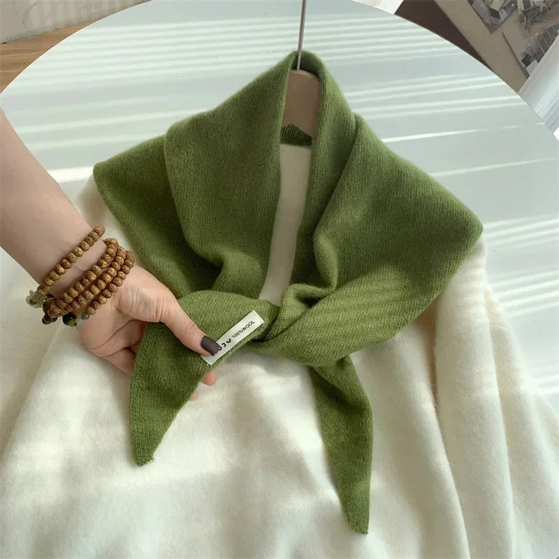 British Korean Triangle Scarf  Niche Wool  Triangular Scarf Women Headscarf Knitted Scarf Multi-functional Warm Knitted Scarf
