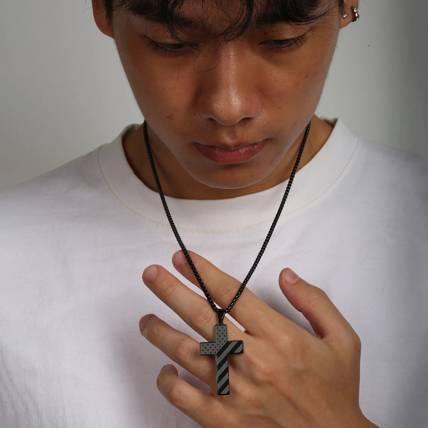 Collier Homme Male Stainless Steel Necklace USA Flag Cross Necklaces for Man Collar Hombre Bible Verse Necklace Man Jewelry