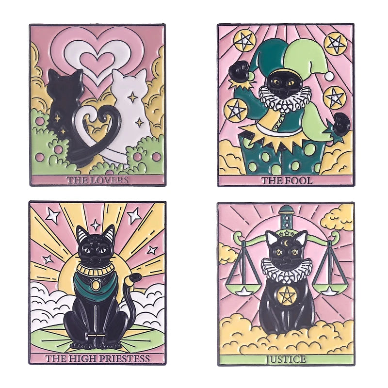 Oil Painting 3-5pcs/Set Enamel Pins Tarot Cards Night Sky Black Cat Brooches Lapel Badge Punk Gothic Jewelry Gift for Friends