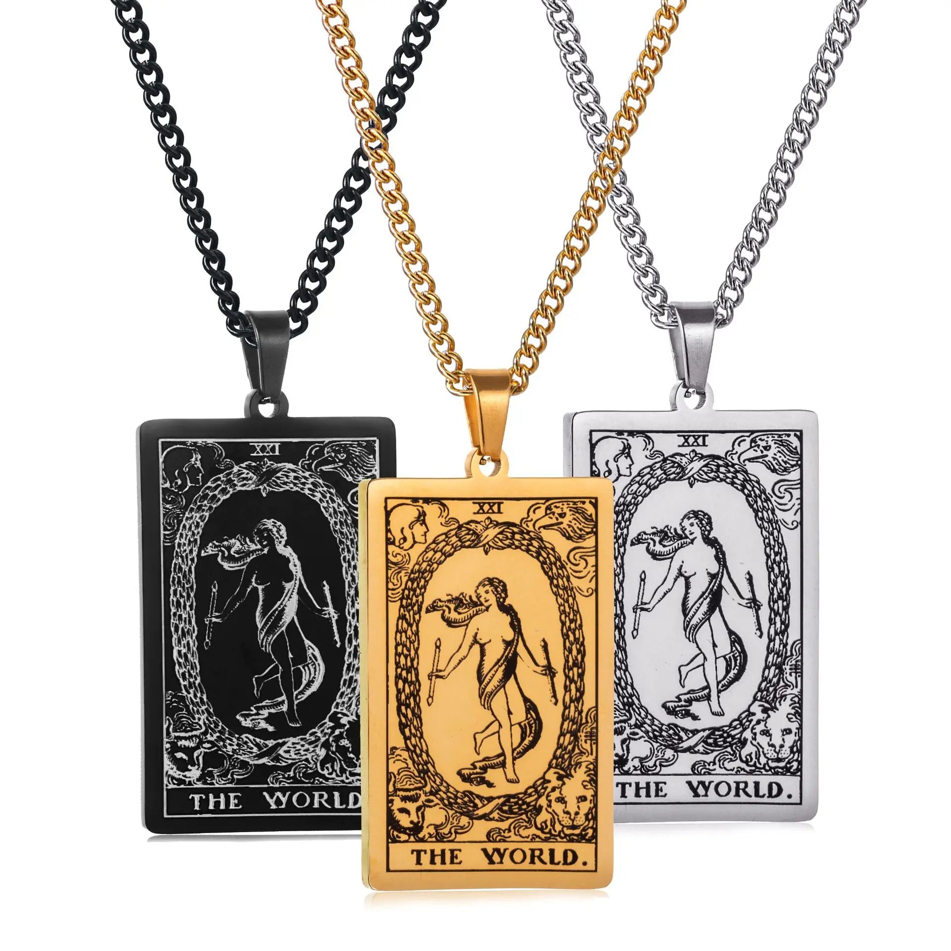 Chain Necklace Stainless Steel 22 Tarot Cards Necklace  Personality Pendant Neck Jewelry for Men/Woman Newest Design Wholesale