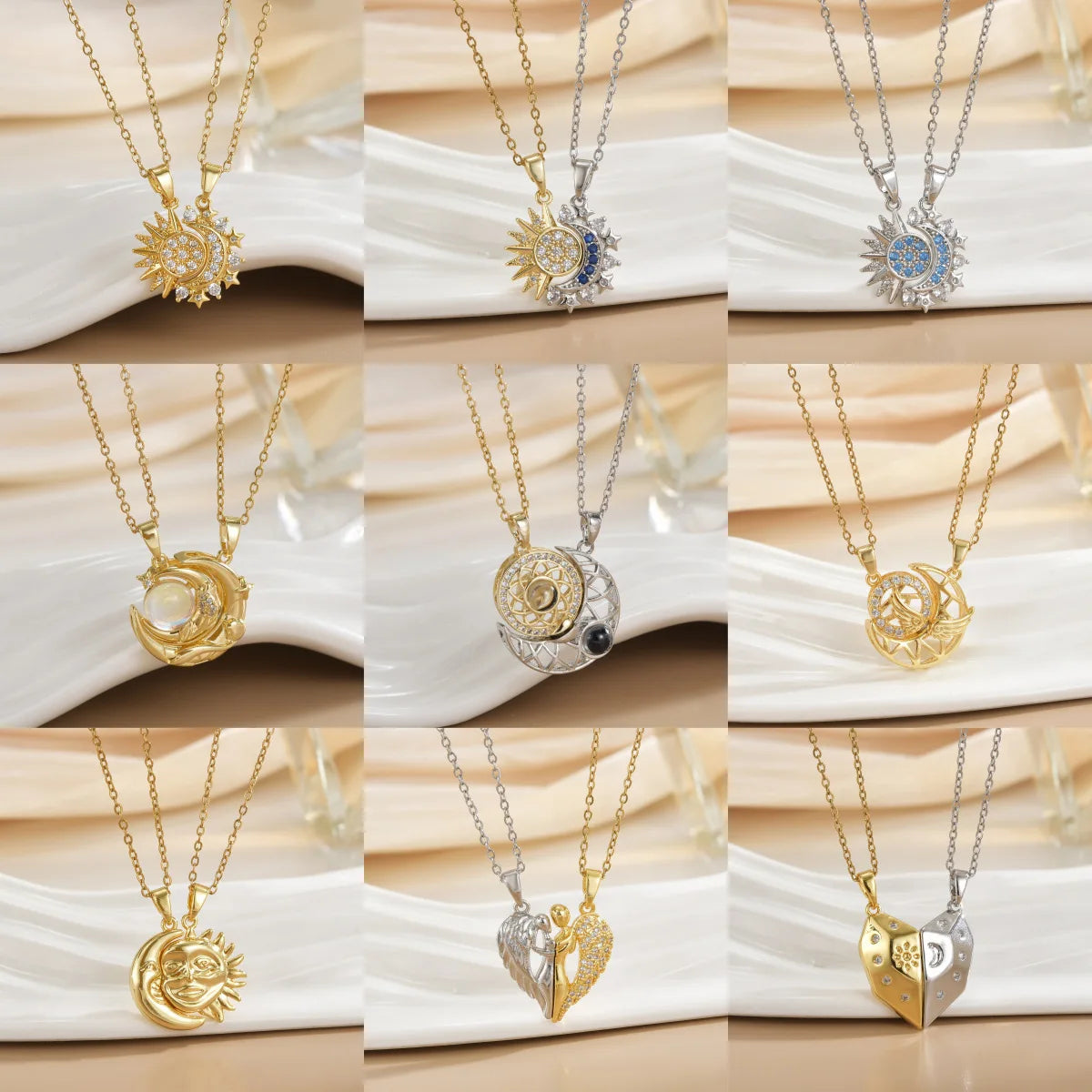 Couples Magnetic Necklaces Sun and Moon Angel Hug Heart Pendant Friendship Matching Necklaces for Birthdays Anniversaries