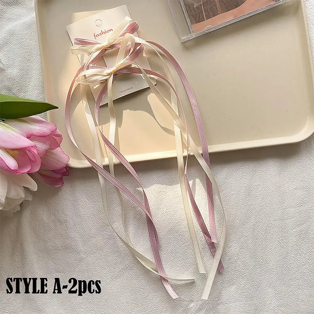 1PAIR Kawaii Ballet Bowknot Hair Clip Satin Cute Ribbon Bobby Pin Lace Braiding Hair Tool Women Girls