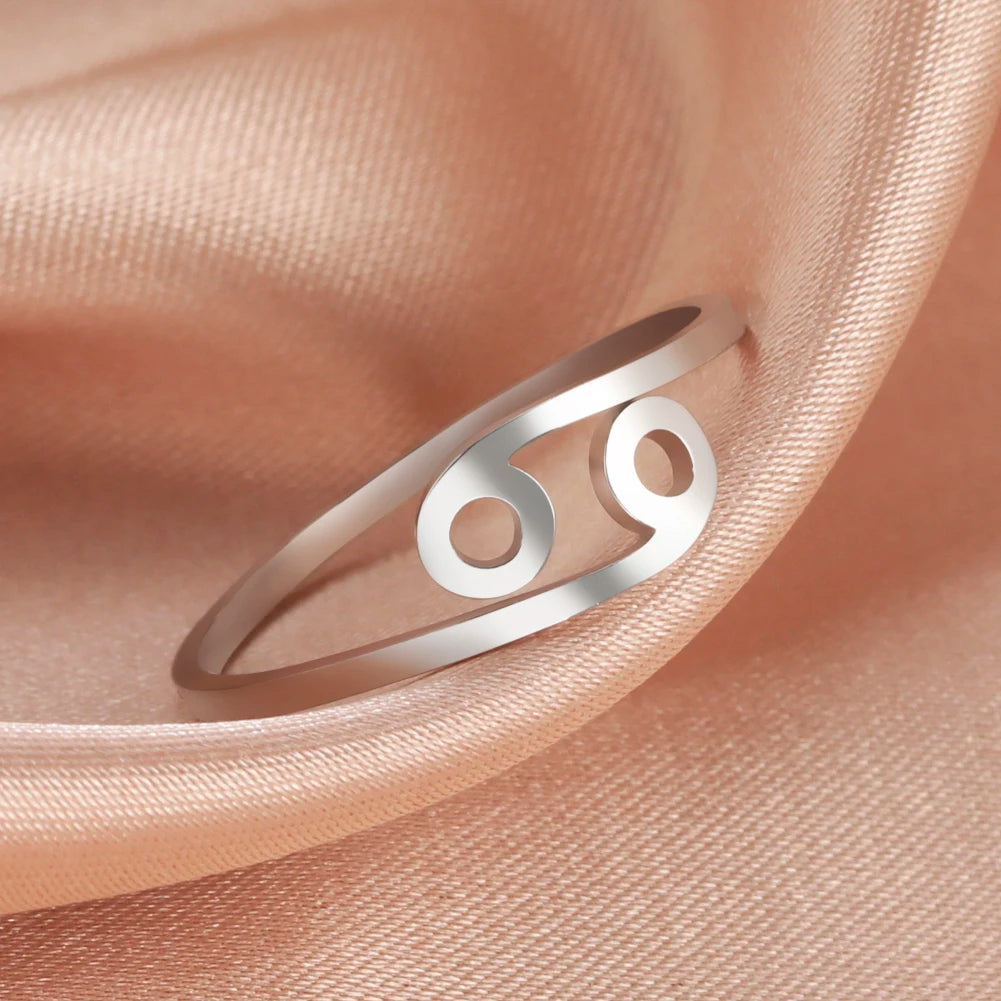 Stainless Steel Zodiac Rings 12 Constellations Open Ring for Women Aries Leo Virgo Gemini Libra Pisces Scorpio Birthday Gifts