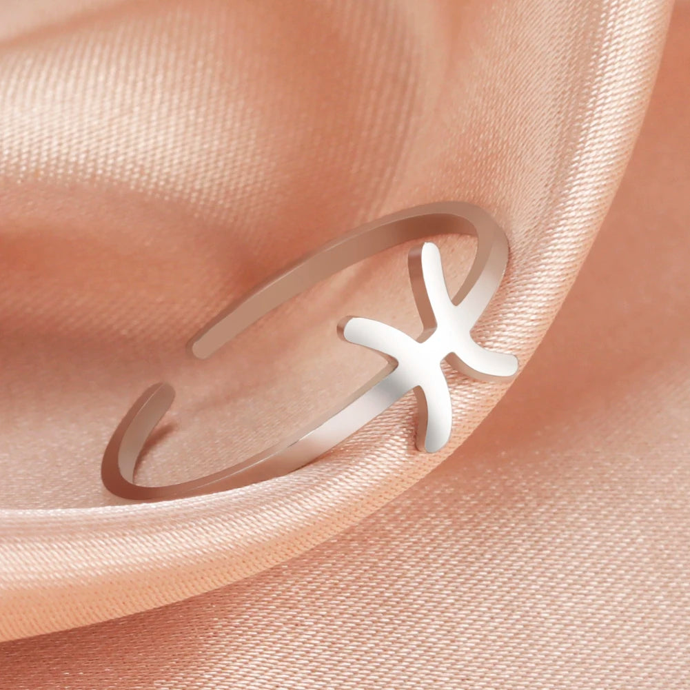 Stainless Steel Zodiac Rings 12 Constellations Open Ring for Women Aries Leo Virgo Gemini Libra Pisces Scorpio Birthday Gifts