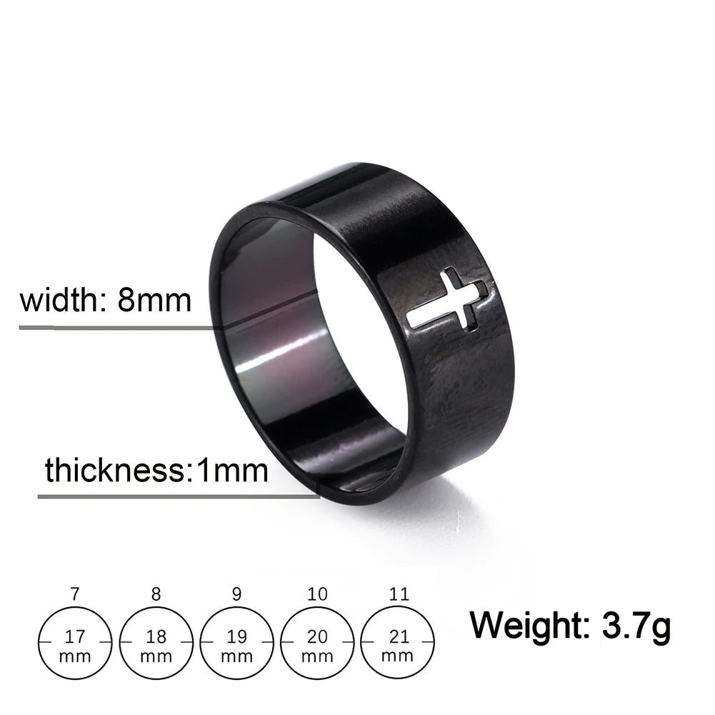 COOLTIME Gothic Cross Couple Rings Stainless Steel Silver Color Jesus Cross Finger Ring for Men Women Punk Jewelry Wedding Gift
