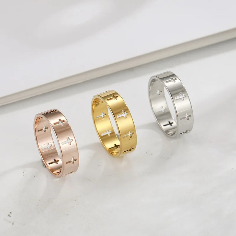 COOLTIME Gothic Cross Couple Rings Stainless Steel Silver Color Jesus Cross Finger Ring for Men Women Punk Jewelry Wedding Gift