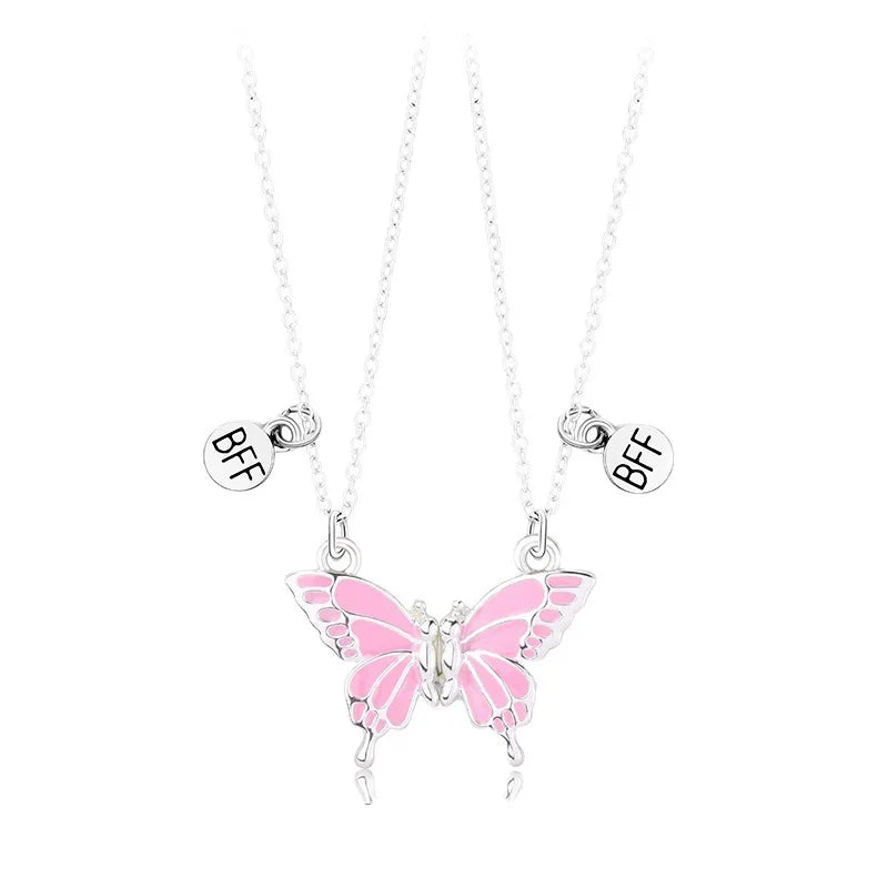 2pcs/Set Heart BFF Necklace for Women Adjustable Chain Magnet DIY Heart Butterfly Friendship Collar Best Friends Jewelry Gifts