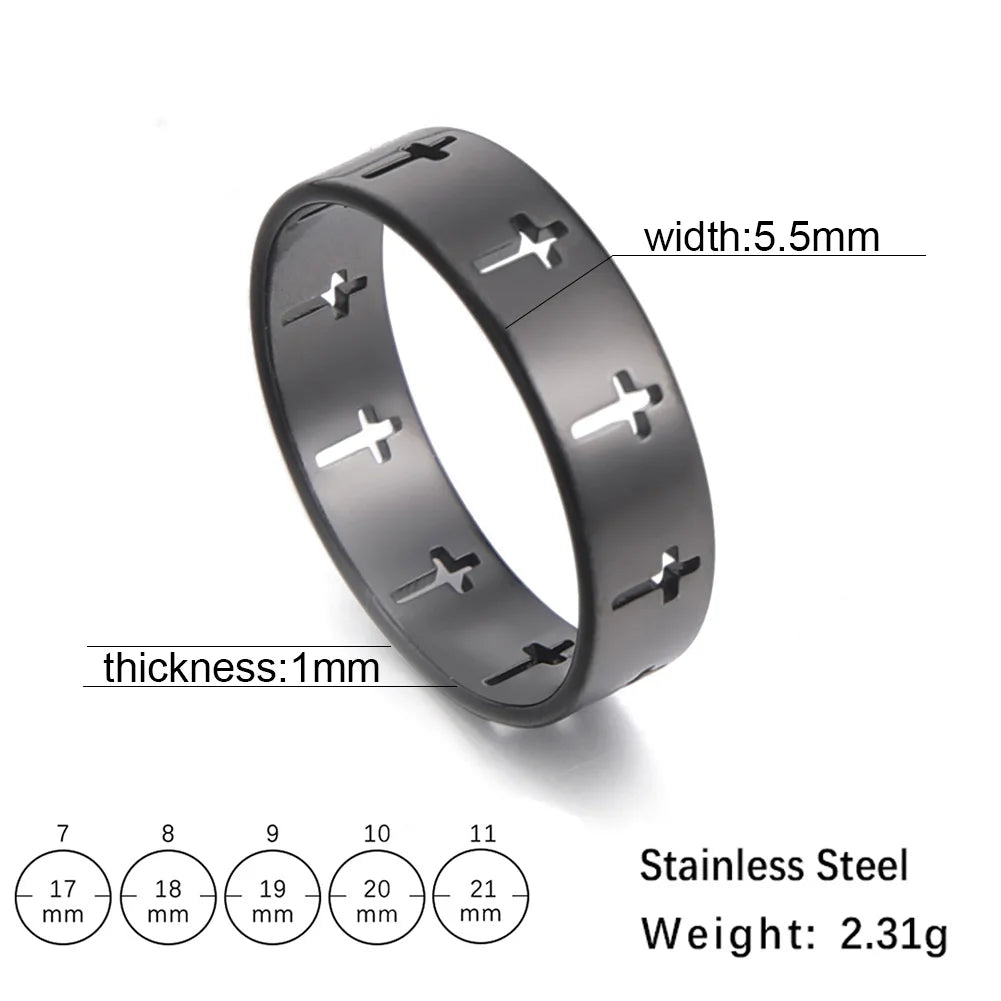 COOLTIME Gothic Cross Couple Rings Stainless Steel Silver Color Jesus Cross Finger Ring for Men Women Punk Jewelry Wedding Gift