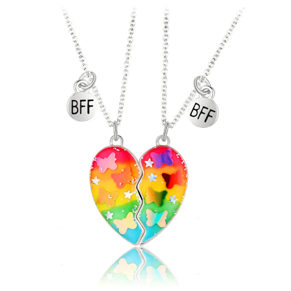 2pcs/Set Heart BFF Necklace for Women Adjustable Chain Magnet DIY Heart Butterfly Friendship Collar Best Friends Jewelry Gifts