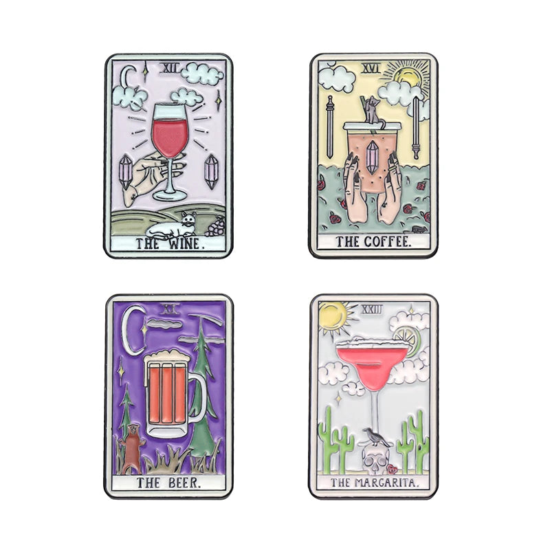 Oil Painting 3-5pcs/Set Enamel Pins Tarot Cards Night Sky Black Cat Brooches Lapel Badge Punk Gothic Jewelry Gift for Friends