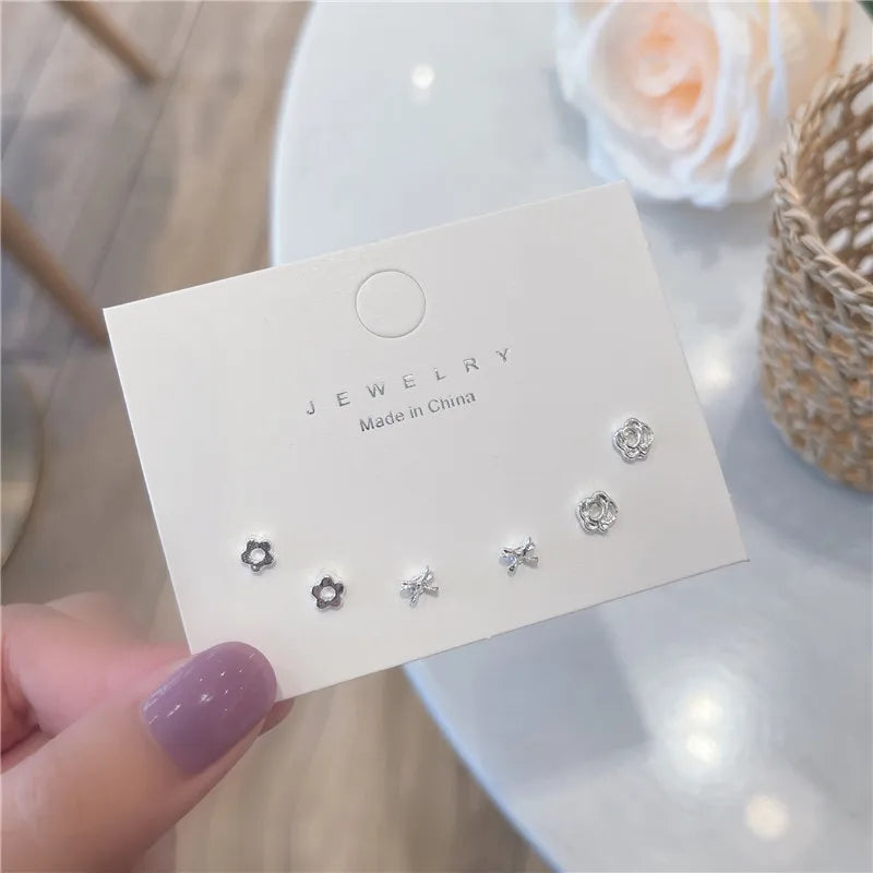 Silver Needle Stud Earrings with different motives